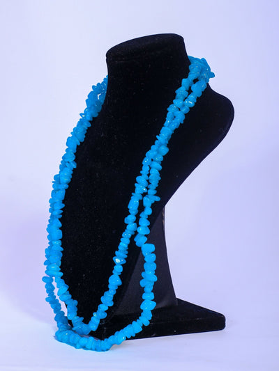 Double Layered Ceramic Beads Necklace Set - Blue - Shopzetu