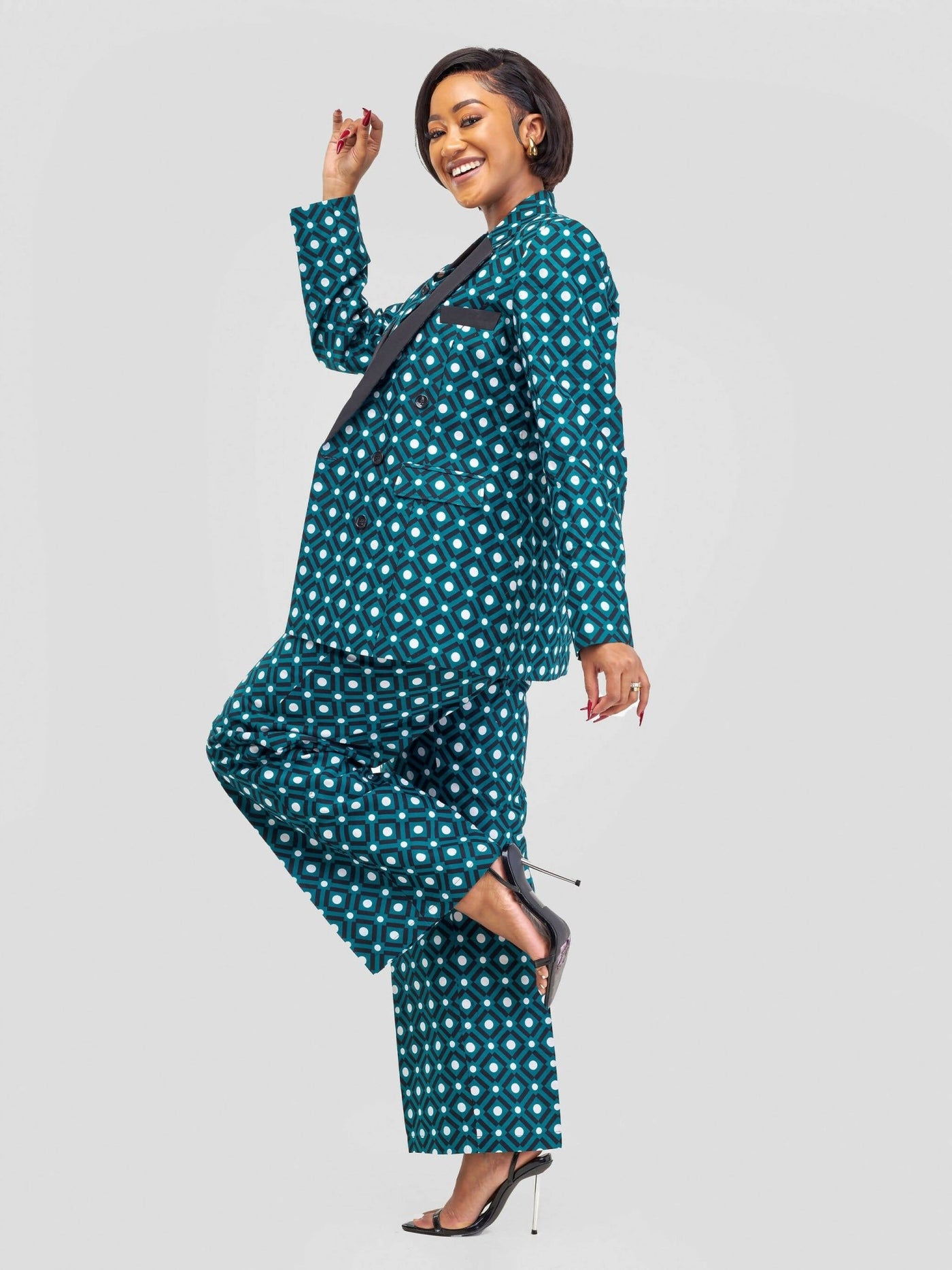 SBV Ankara Pant Suit - Green / White Print - Shopzetu