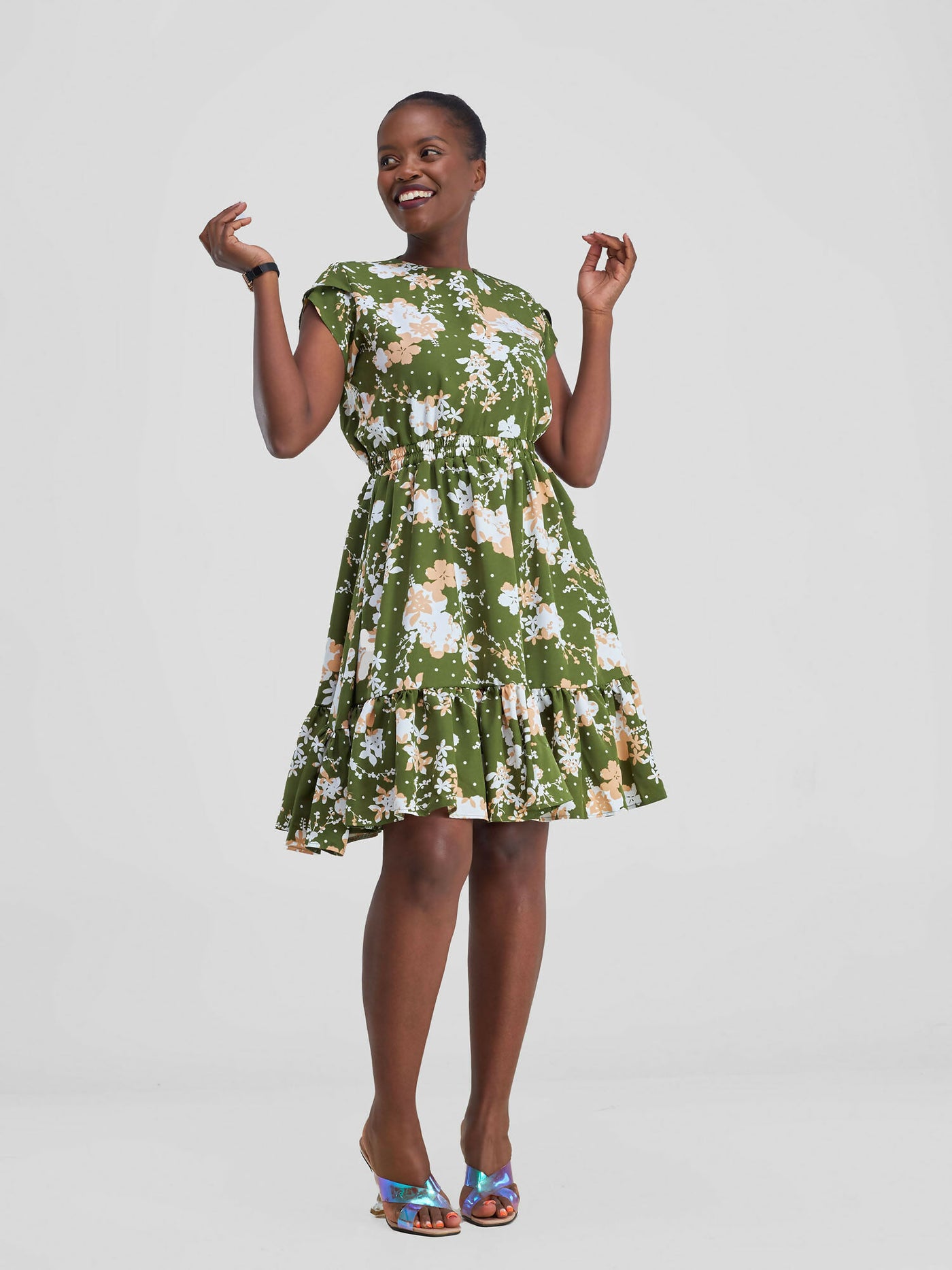 Elsie Glamour Ivy Floral Dress - Green Floral Print