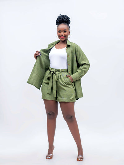 Plainchic Kelsa Set in Faux Line Short - Green