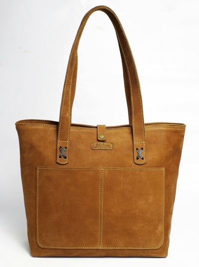 Blueberry Leather Tote Bag - Brown - Shopzetu