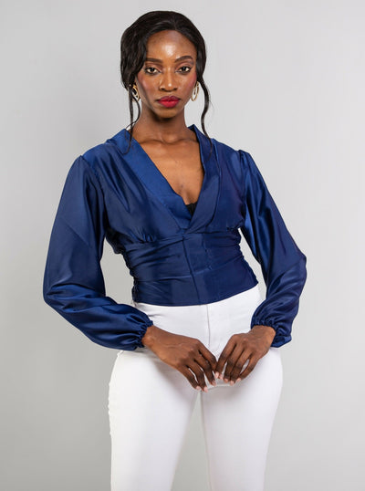 Da'joy Fashions Rochelle Top - Navy Blue - Shopzetu