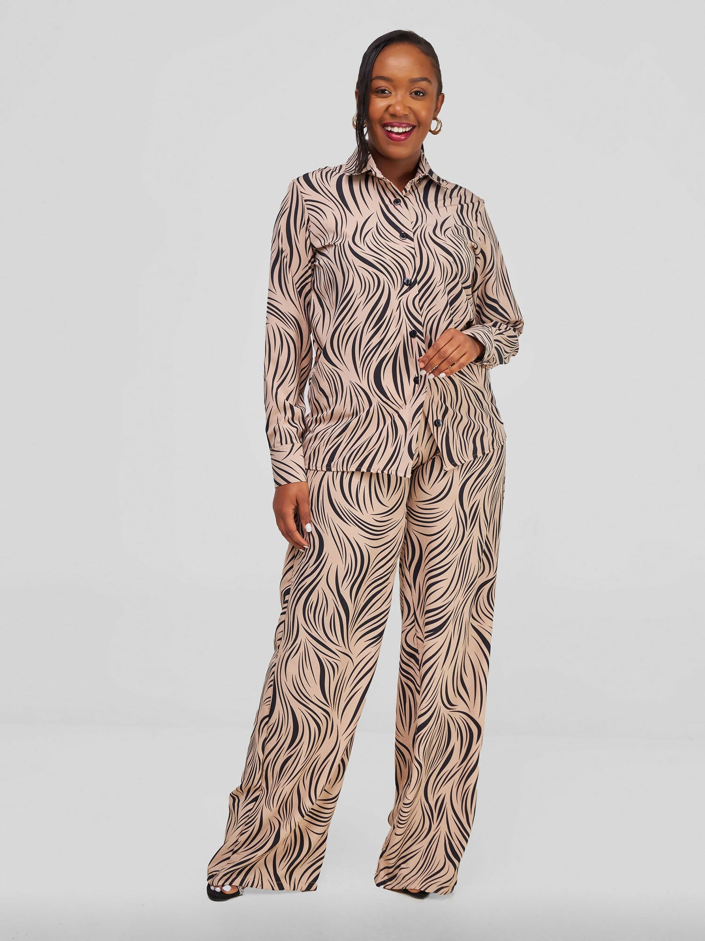 La Flor Apparel Ari Two Piece Set - Brown Zebra Print