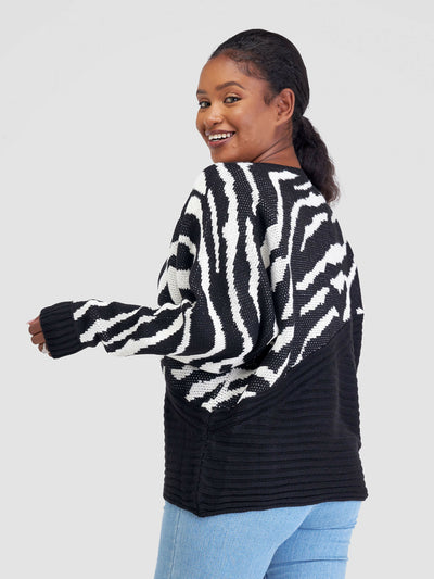The Fashion Frenzy Zebra Print Sweater Top - Black