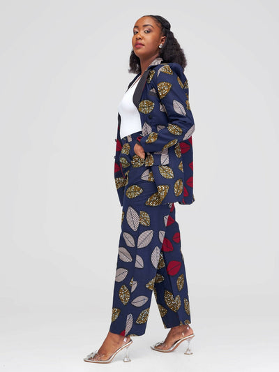 SBV Ankara Pant Suit - Navy Blue Print - Shopzetu