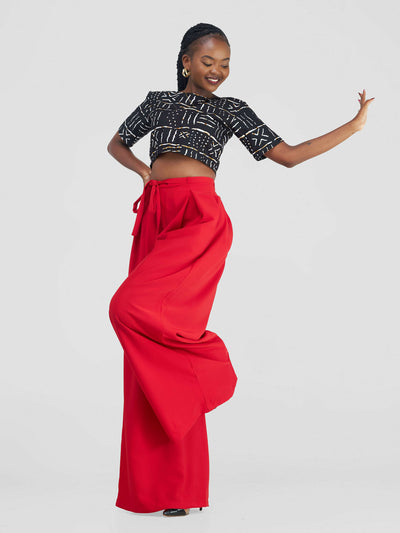 African Yuva Tulips Palazzo Pants - Red - Shopzetu