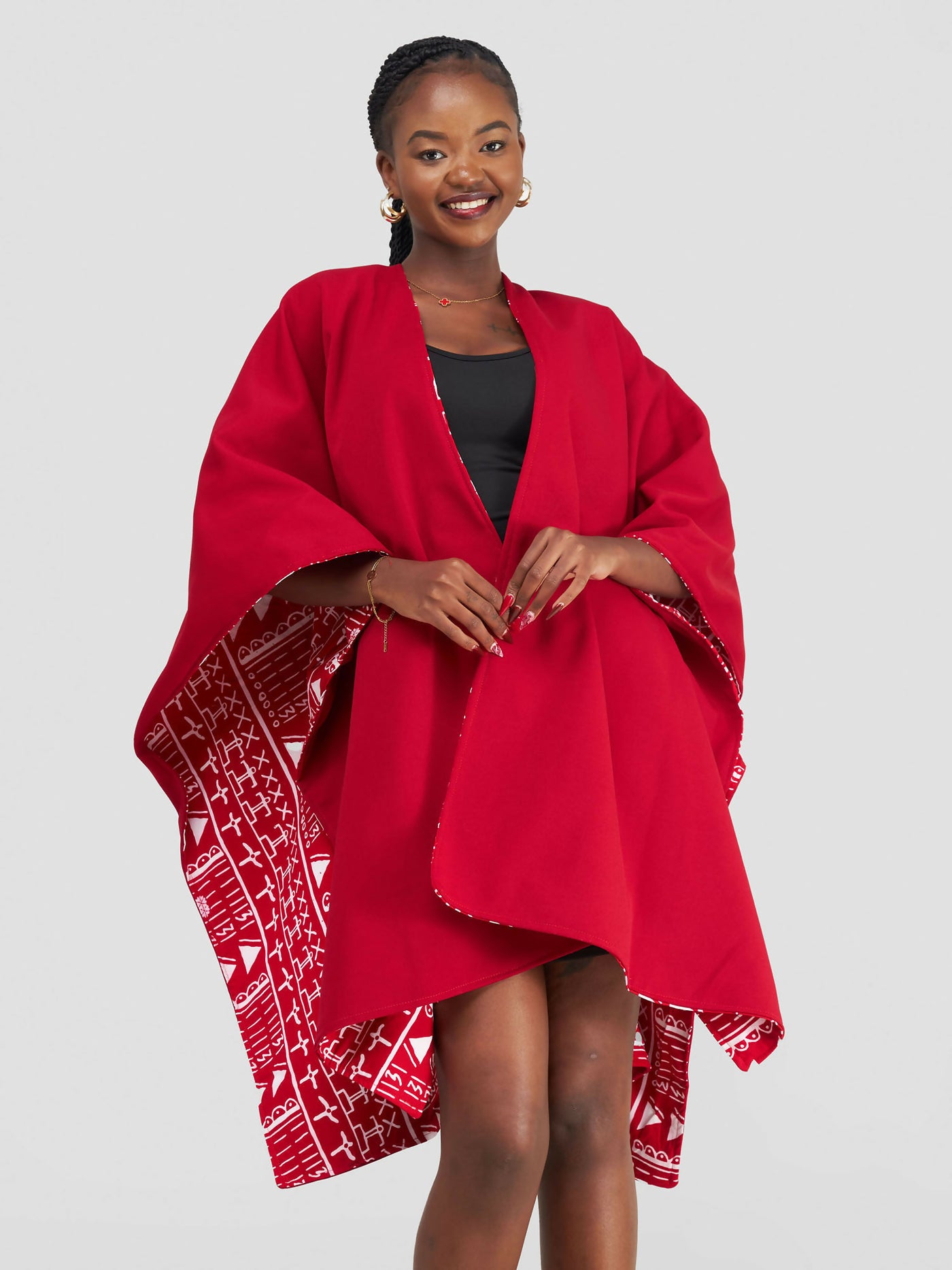 African Yuva Ndege Reversible Cape - Red - Shopzetu