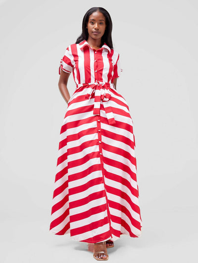 Steady Wear Keyhole Sleeved Maxi - Red / White Stripes - Shopzetu