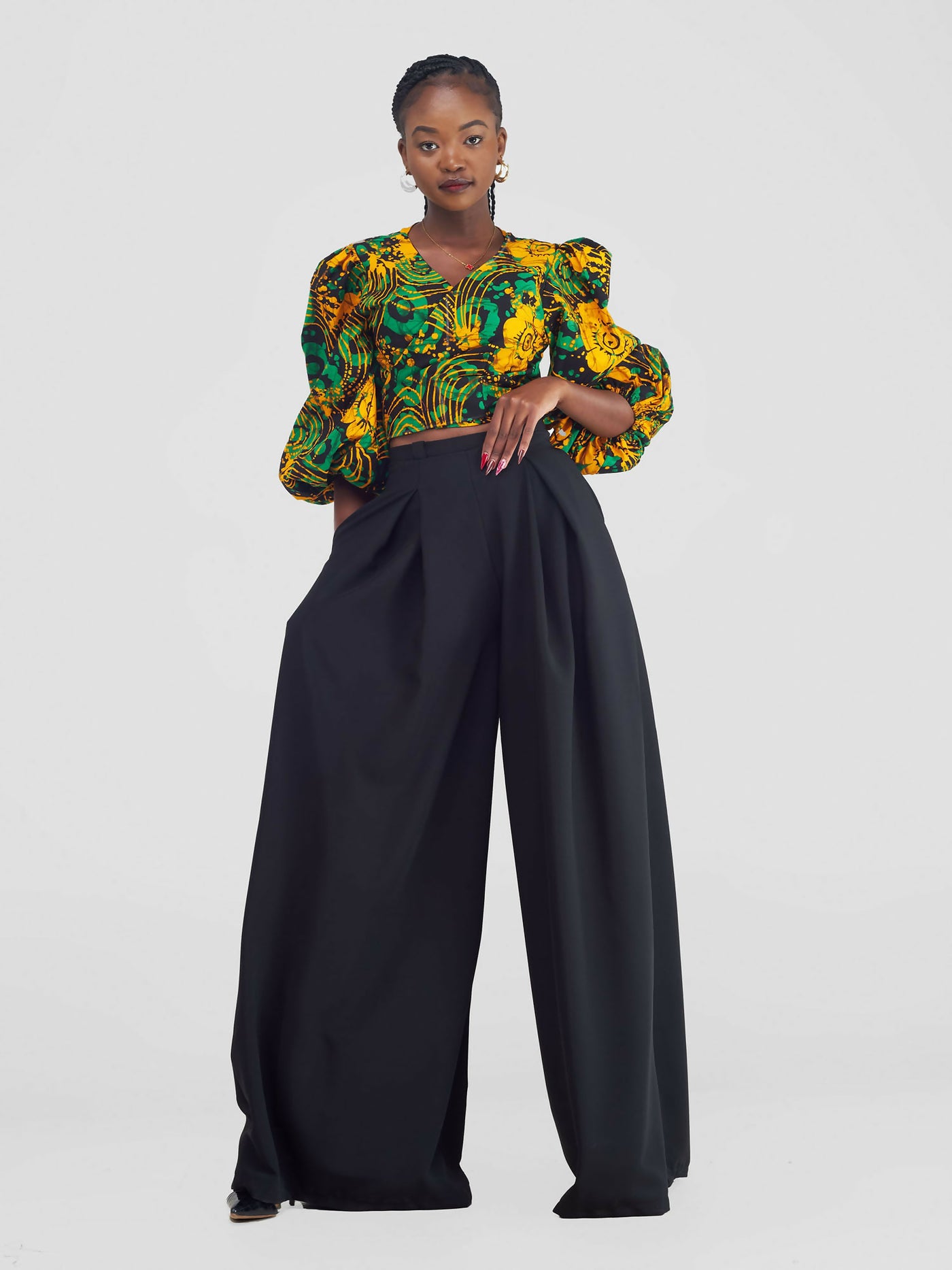 African Yuva Palazzo Pants - Black - Shopzetu