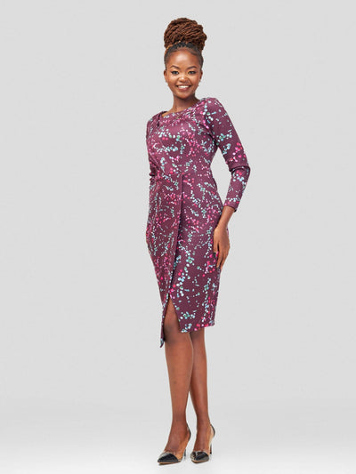 Immaculate Chic Draped Wrap Dress - Maroon Floral - Shopzetu