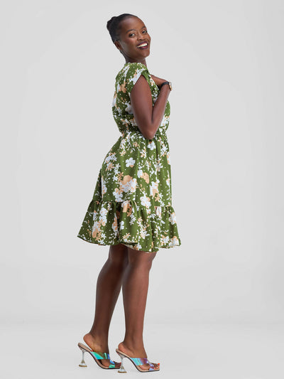 Elsie Glamour Ivy Floral Dress - Green Floral Print