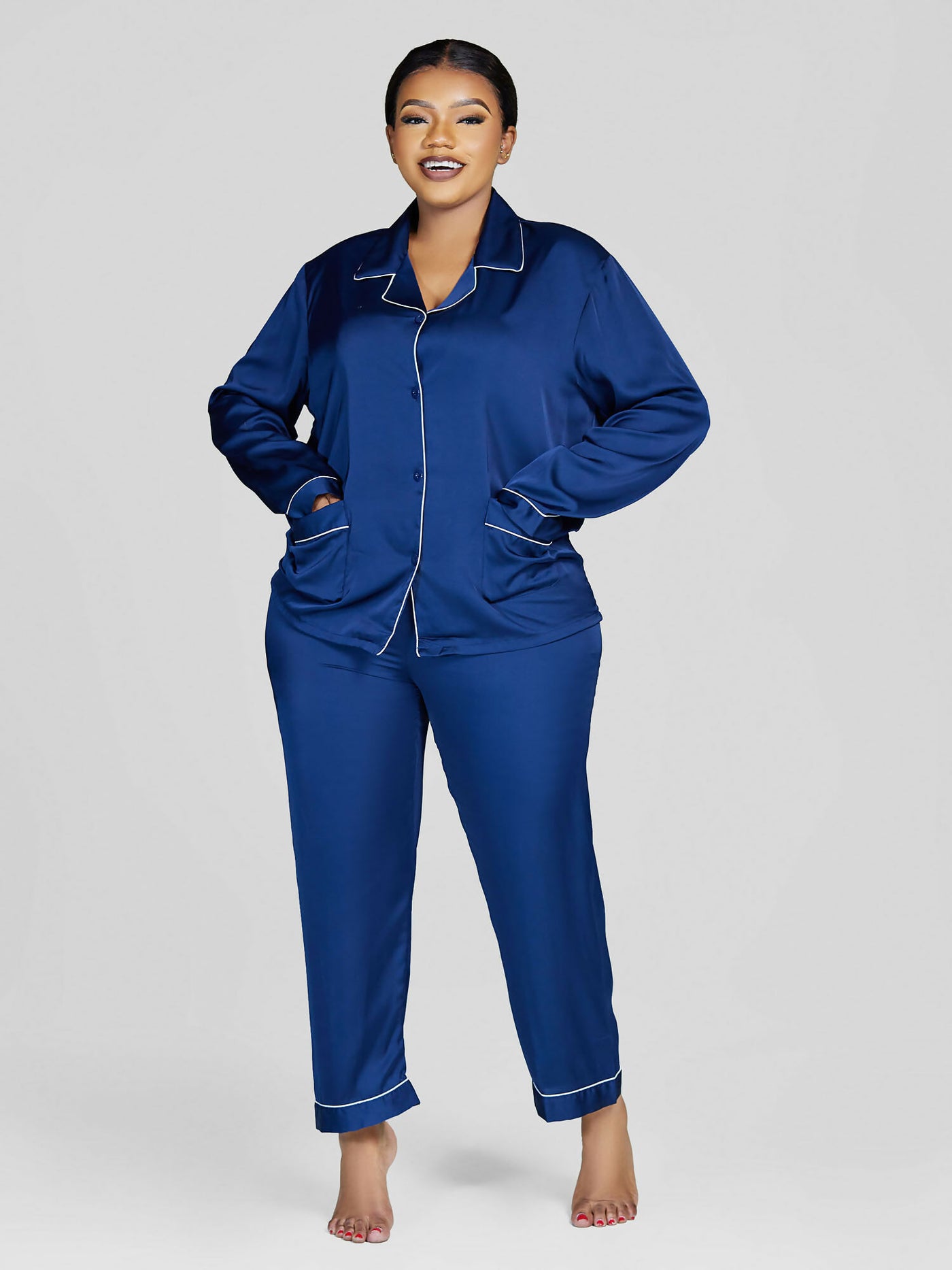 Silk Pajama Set - Blue - Shopzetu