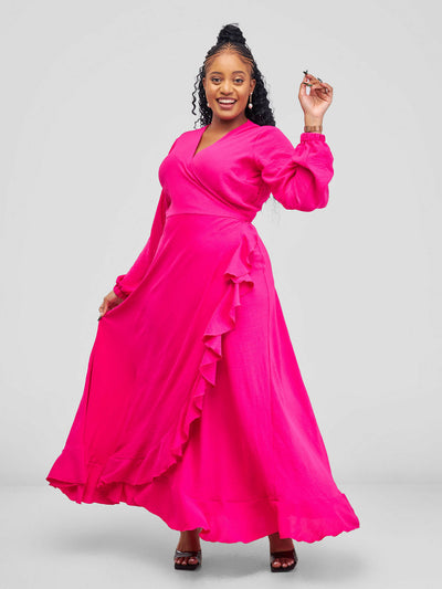 Maxi Wrap Dress - Pink - Shopzetu