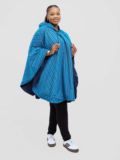 Tulia Hood Poncho - Stripped Blue - Shopzetu