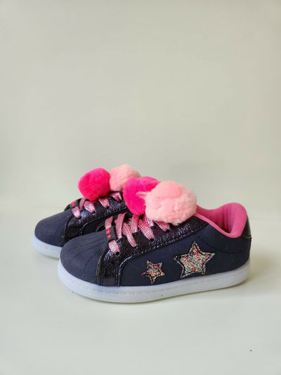 Girls Pompom Trainers - Navy / Purple - Shopzetu