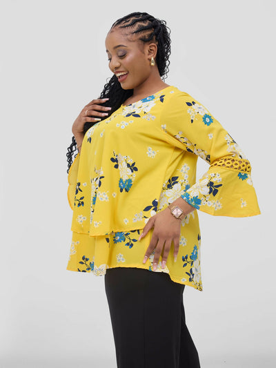 Floral Printed Top - Yellow - Shopzetu