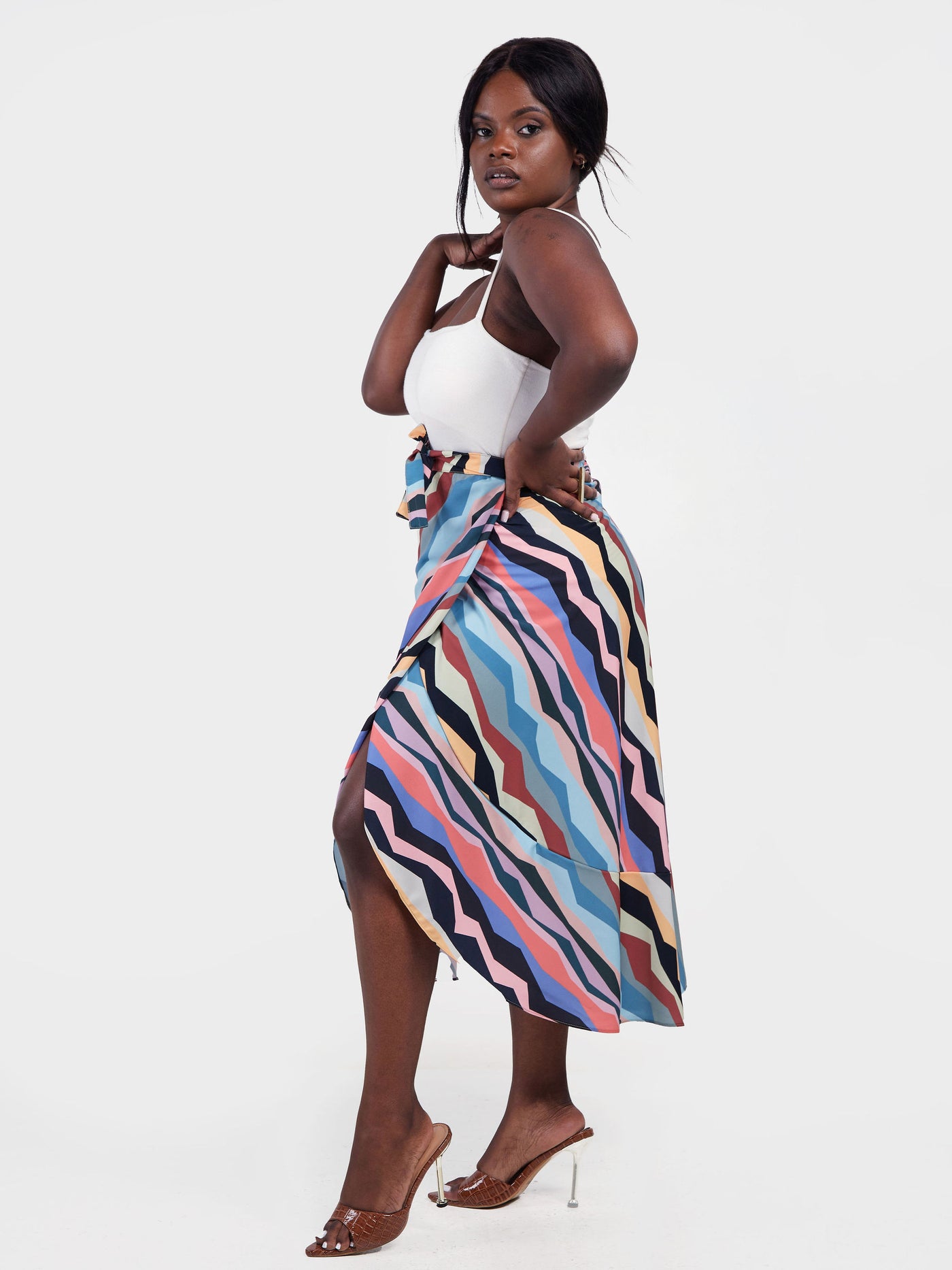 Vivo Malindi Flounce Wrap Skirt - Blue / Maroon Multicolor Print