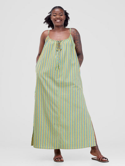 Safari Haya Strappy Tie Back Maxi Dress - Dark Green Kiki Print - Shopzetu