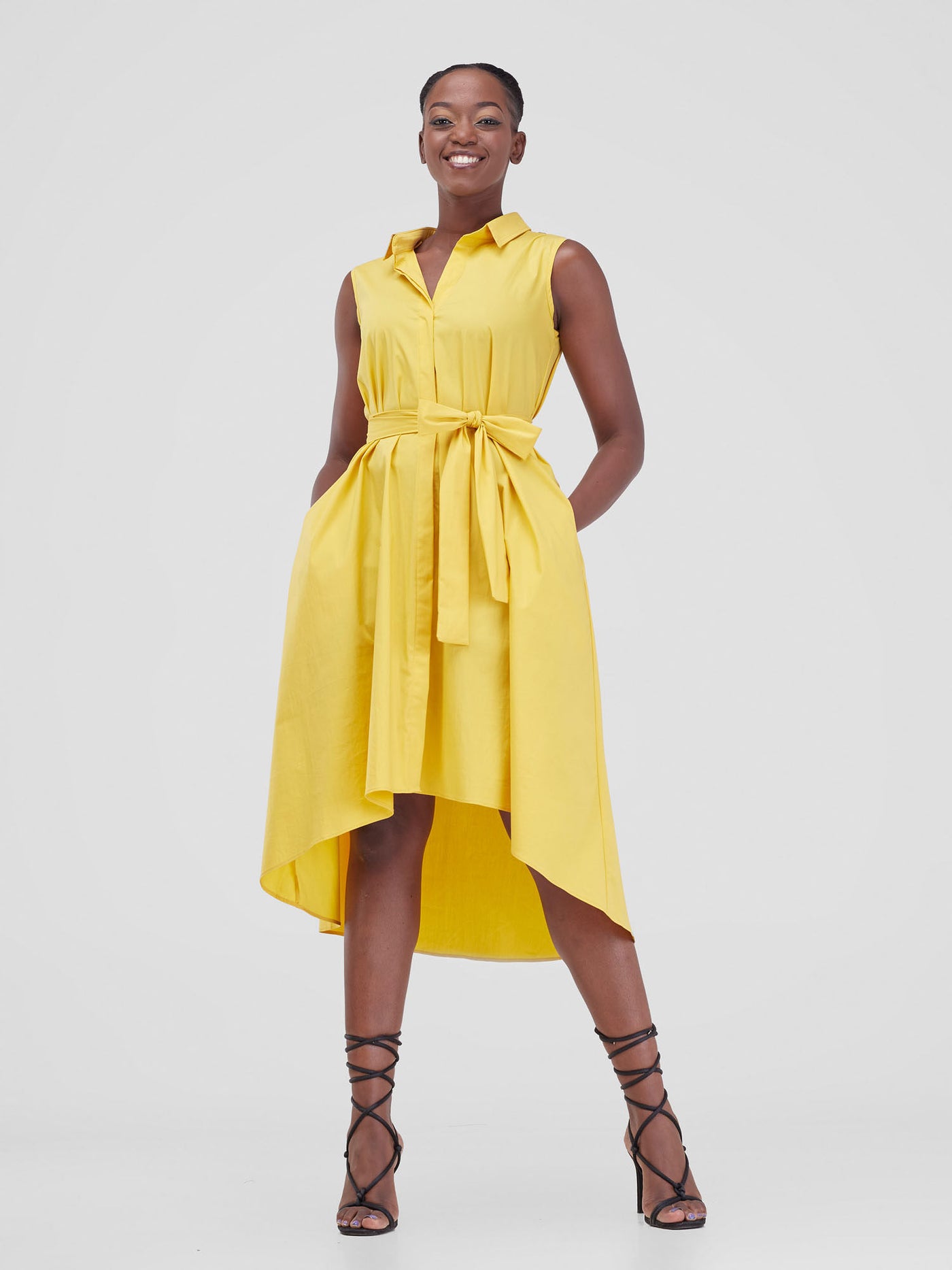 Safari Zene High Low Shirt Dress - Mustard