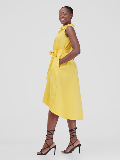 Safari Zene High Low Shirt Dress - Mustard