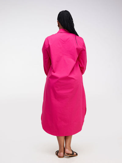 Alara Long Sleeve Maxi Shirt Dress - Pink