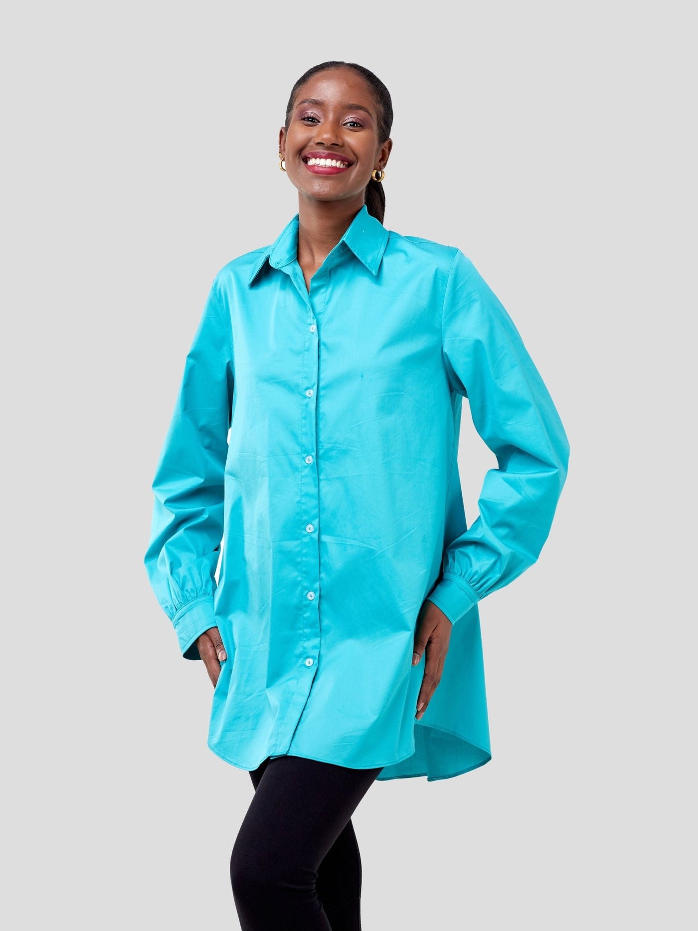 Safari Kaya Long Sleeve Collar Shirt - Blue - Shopzetu