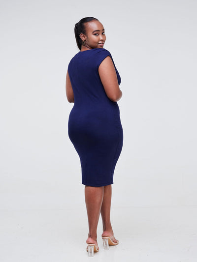 Vivo Fahari Cowl Drape Bodycon - Navy Blue - Shopzetu