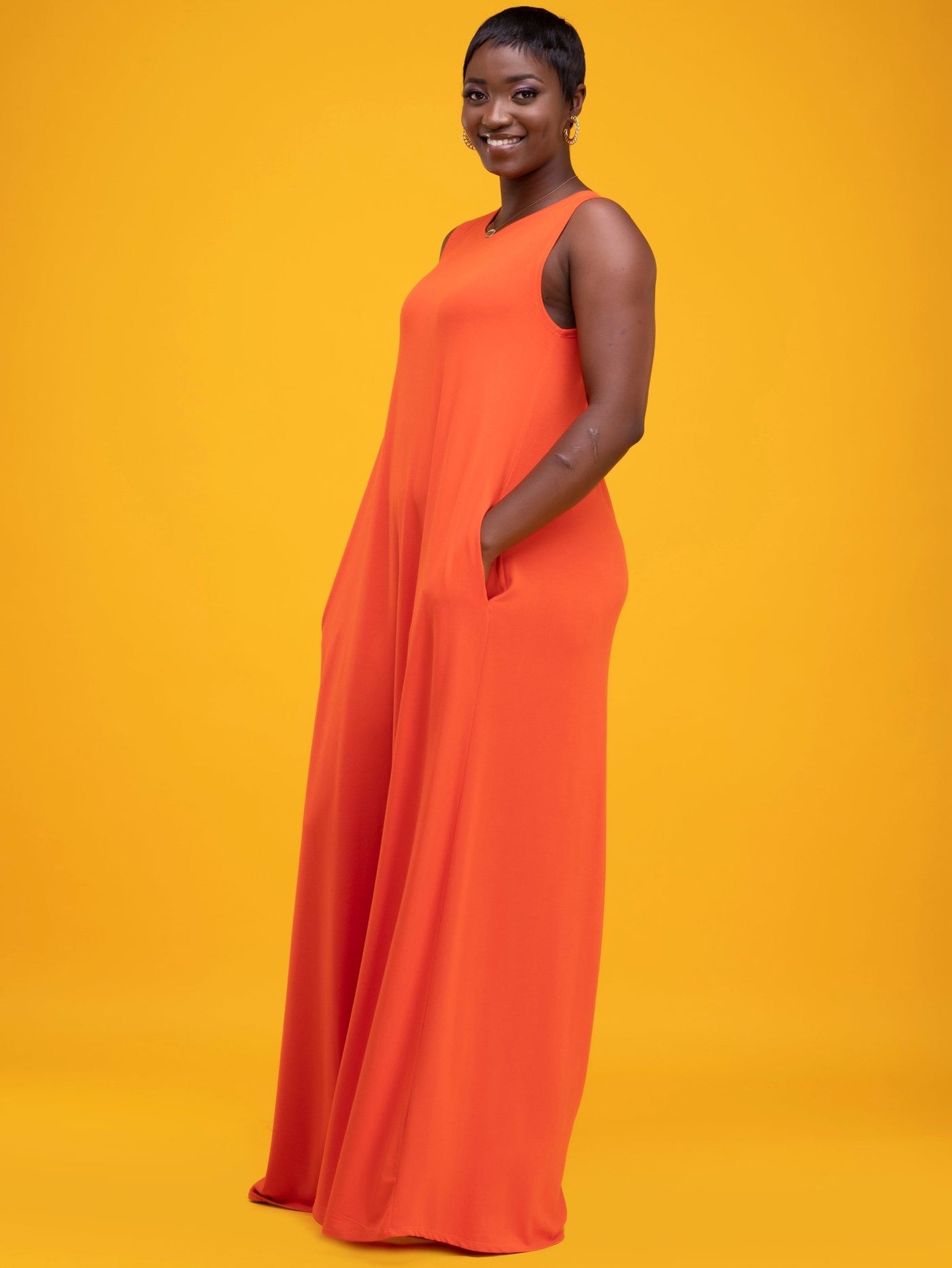 Vivo Basic Julia Back Pleat Maxi Dress - Orange - Shopzetu