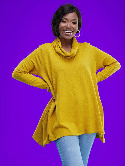 Vivo Basic Imelda Cowl Sweater - Mustard - Shopzetu