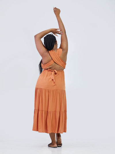 Anika Infinity Neck Open Back Maxi Dress - Orange - Shopzetu