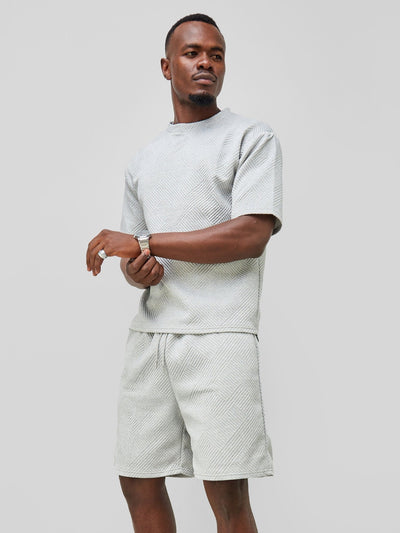 Zetu Men's Diagonal Lines Textured T-Shirt - Grey - Shopzetu