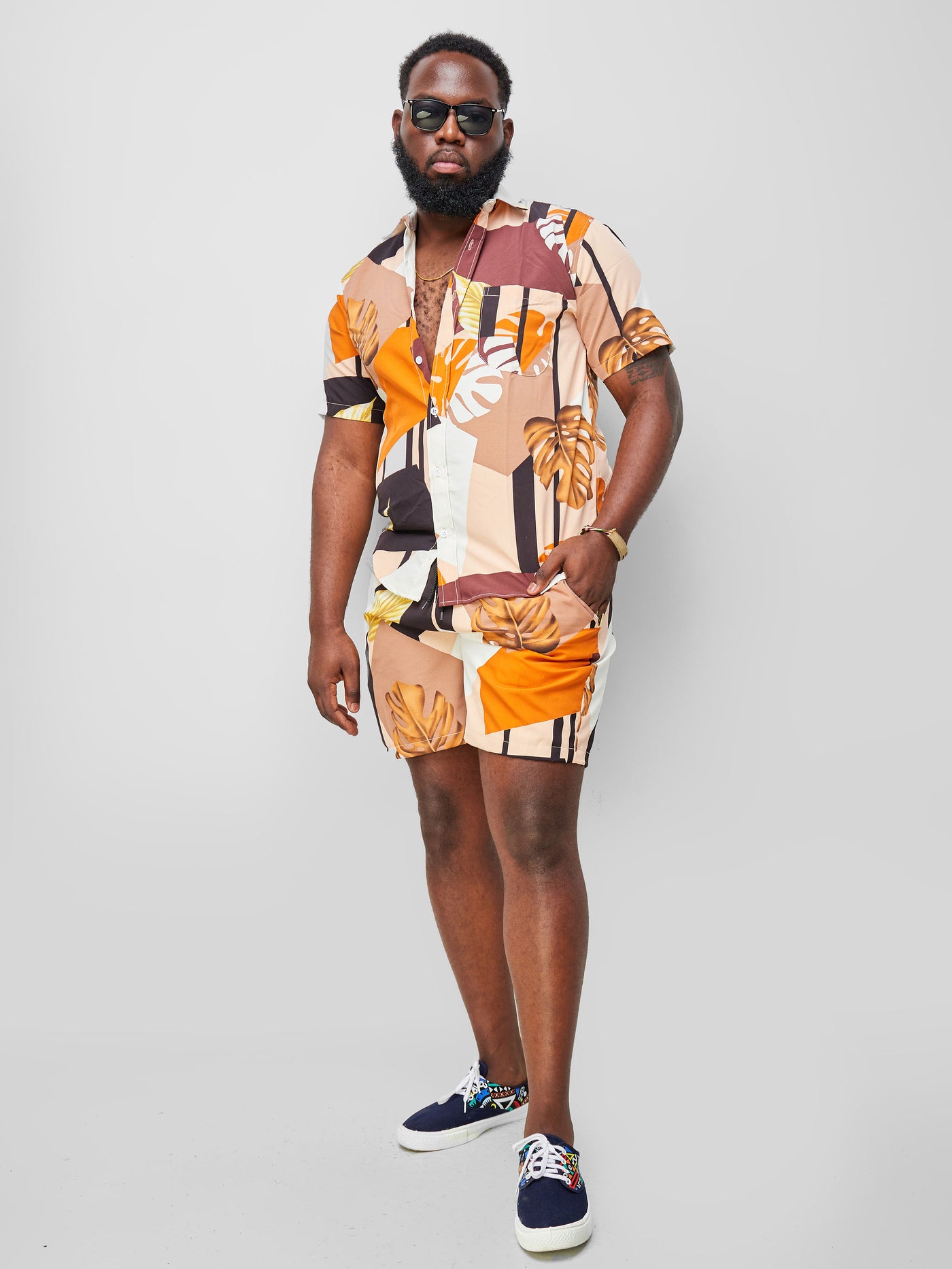 Zetu Men's Print Beach Shorts - Orange