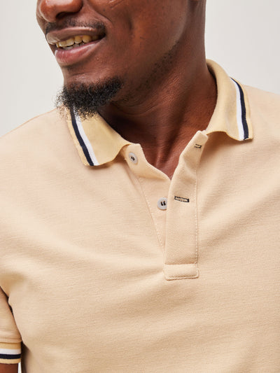Zetu Men's Polo Shirt with Stripe Detail - Beige