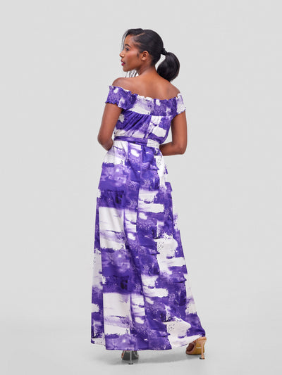 Vivo Alek Off-Shoulder Maxi Dress - Purple / White Print