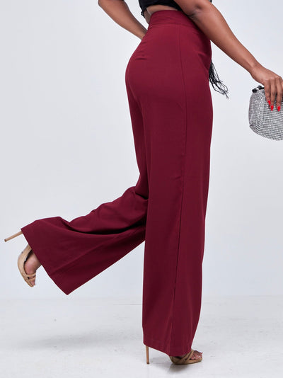 Anika Straight Leg Dress Pants With Zipper At Back - Dark Red - Shopzetu