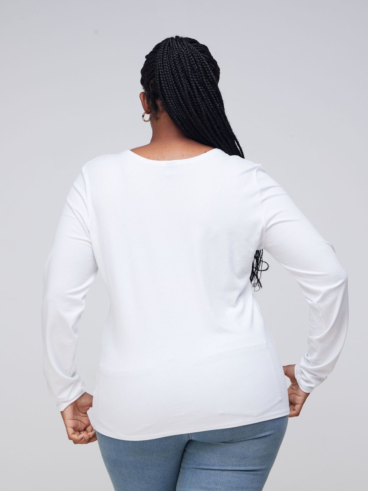 Zoya Basic Long Sleeve Top - White - Shopzetu