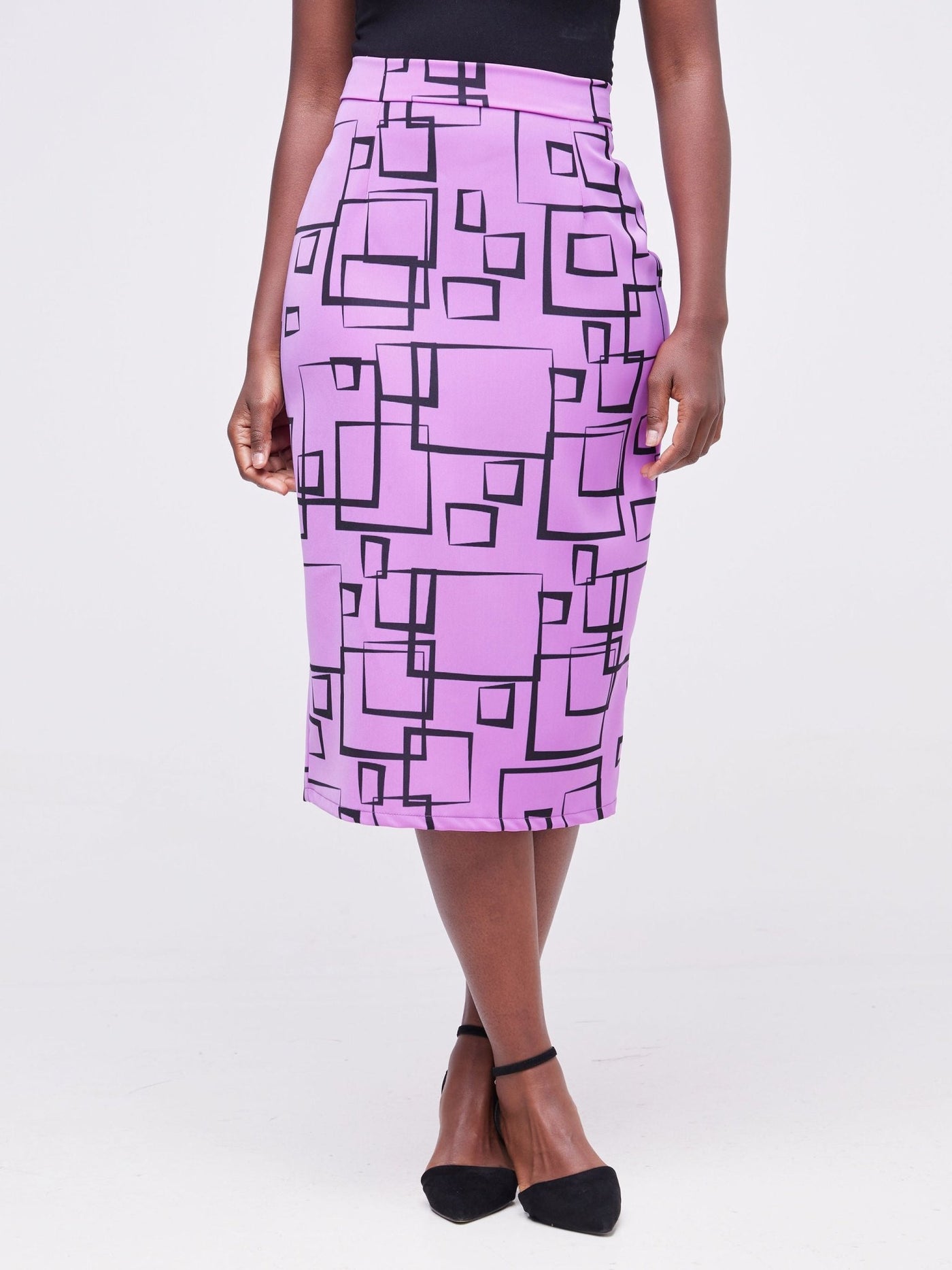 Fahari Pencil Skirt - Light Purple / Black Geometric Print - Shopzetu