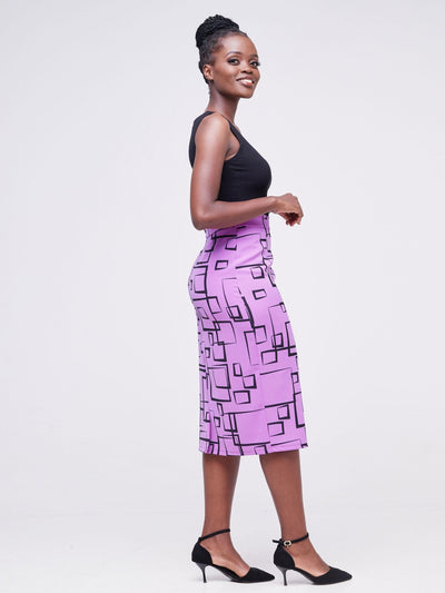 Fahari Pencil Skirt - Light Purple / Black Geometric Print - Shopzetu