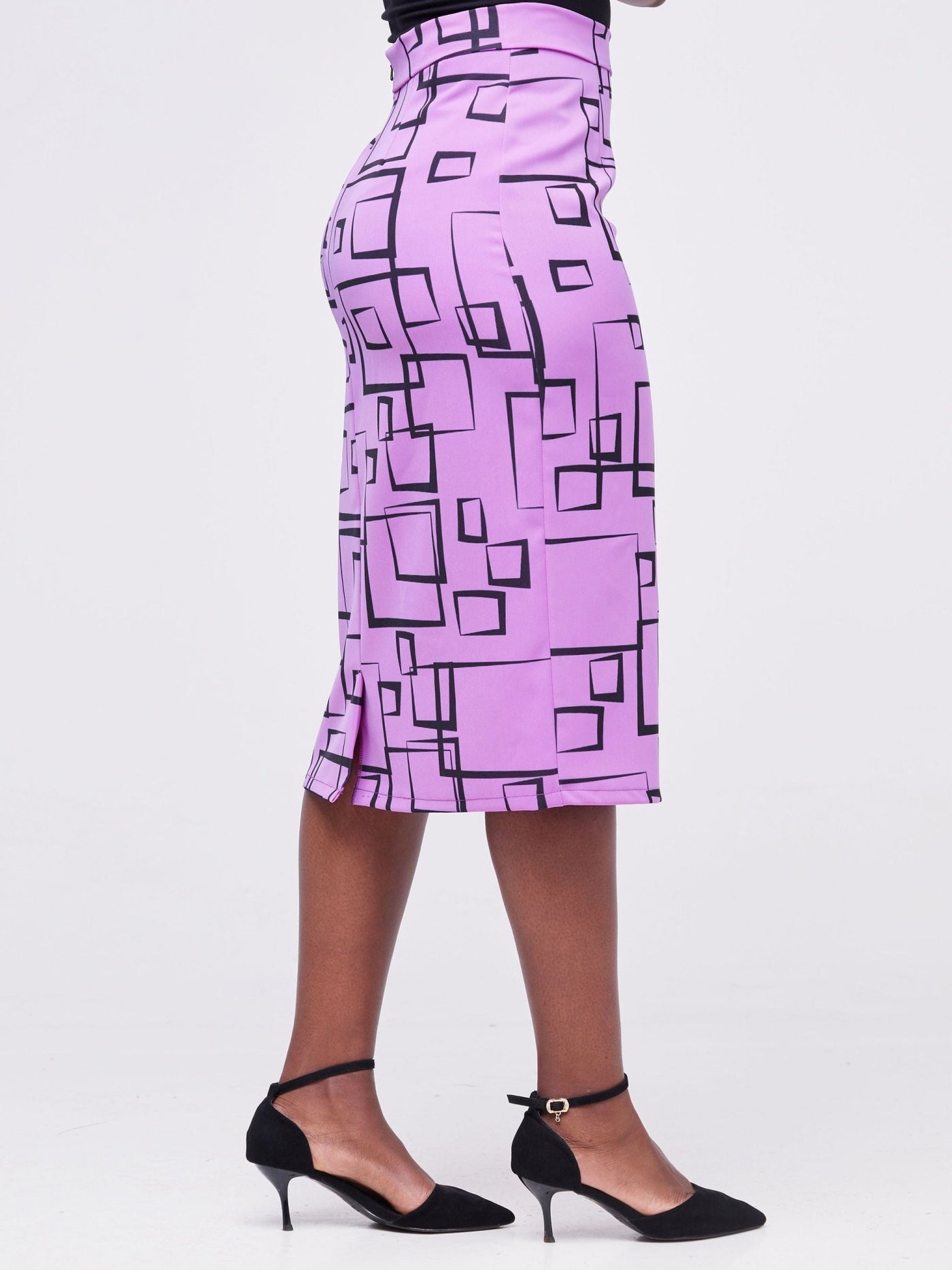 Fahari Pencil Skirt - Light Purple / Black Geometric Print - Shopzetu