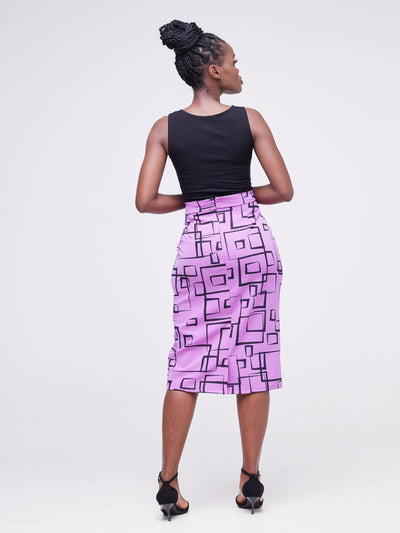 Fahari Pencil Skirt - Light Purple / Black Geometric Print - Shopzetu