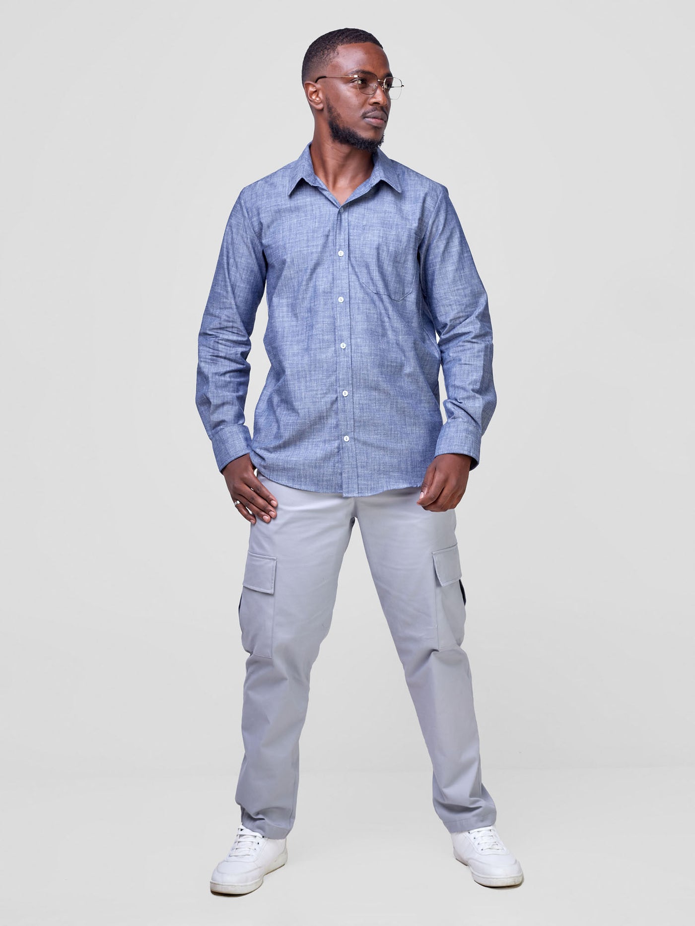 Men's Long Sleeve Shirt - Denim Blue