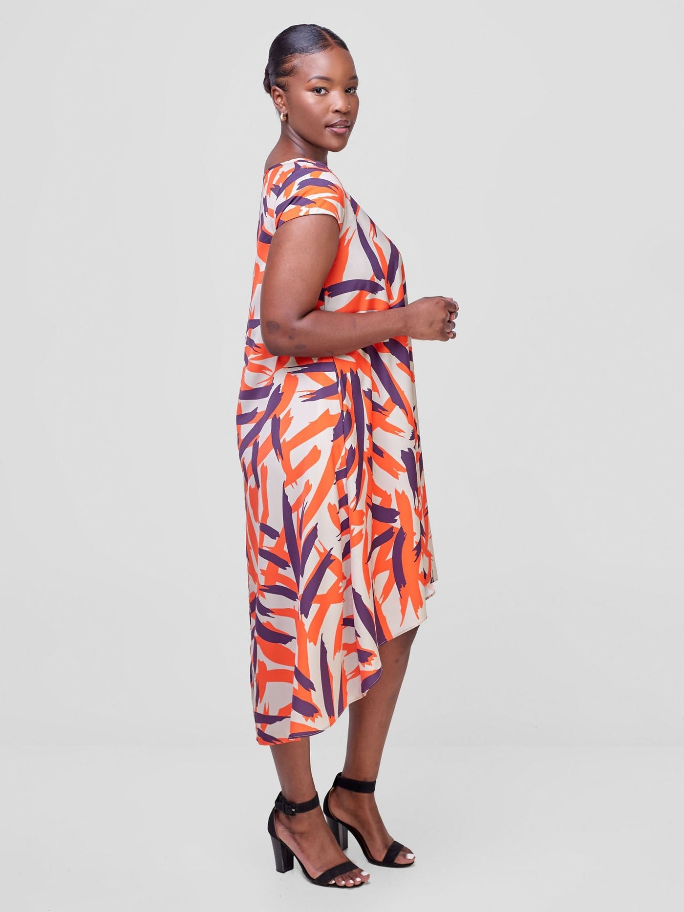 Vivo Jema High Low Tent Dress - Orange / Purple Vua Print - Shopzetu