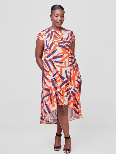 Vivo Jema High Low Tent Dress - Orange / Purple Vua Print - Shopzetu