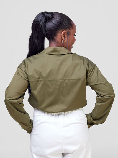 Safari Kamari Long Sleeve Drawstring Shacket - Hunters Green