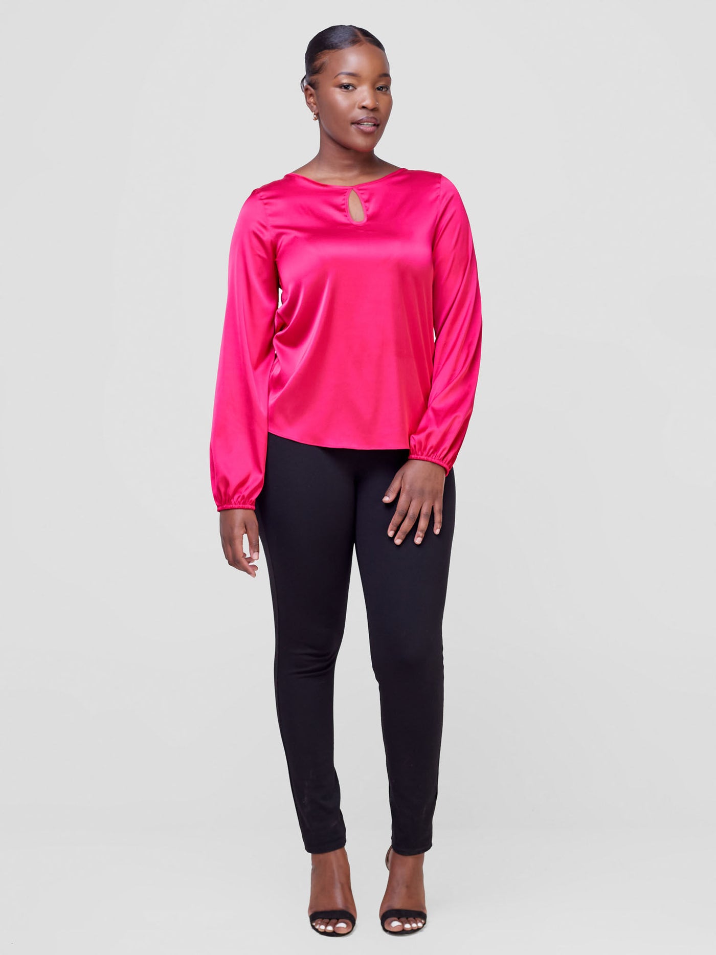 Vivo Sierra Bishop Sleeve Satin Top - Hot Pink