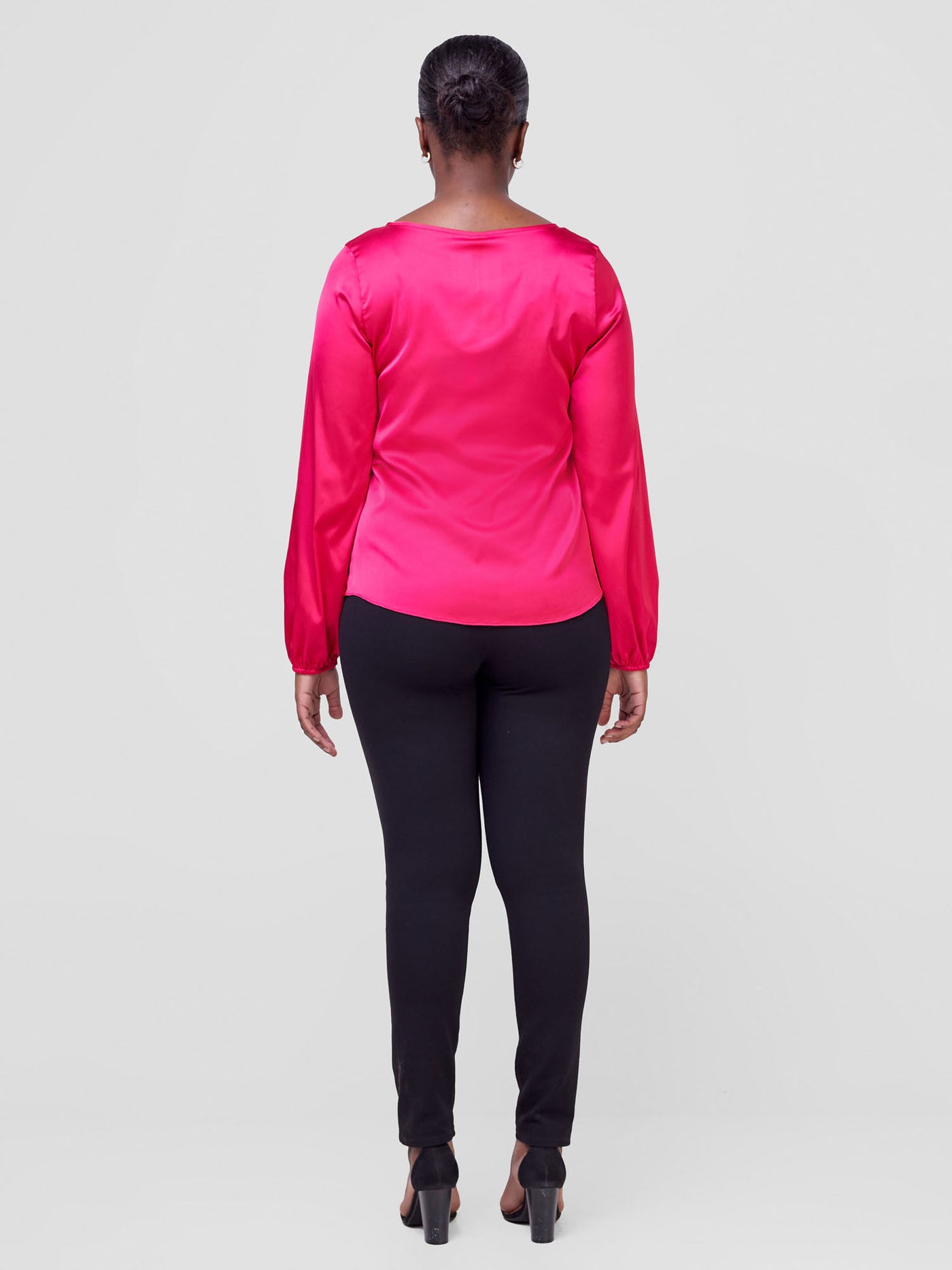 Vivo Sierra Bishop Sleeve Satin Top - Hot Pink