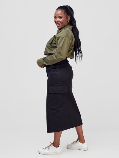 Kamari  Front Slit Midi Skirt - Black