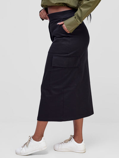 Kamari  Front Slit Midi Skirt - Black