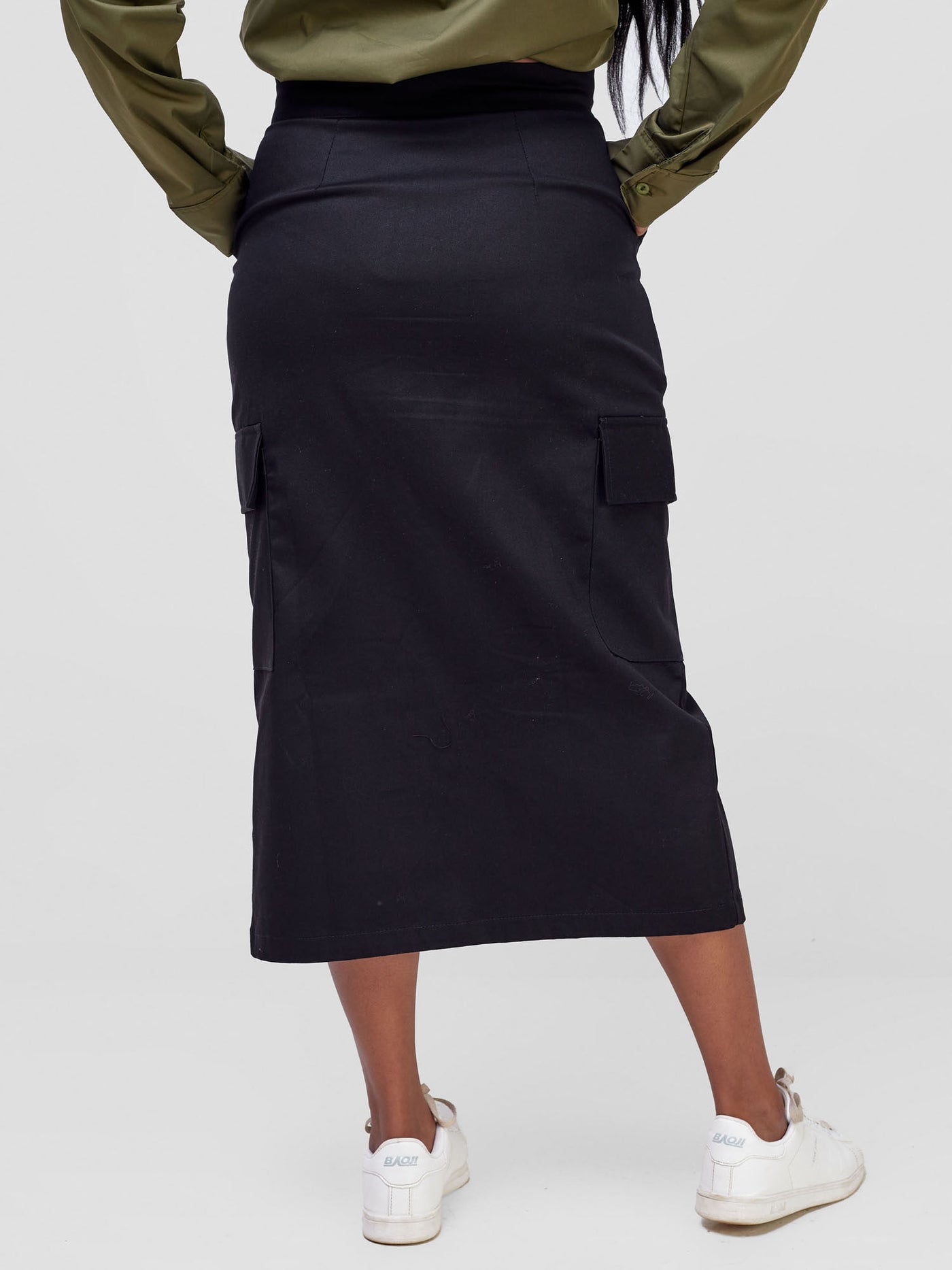 Kamari  Front Slit Midi Skirt - Black