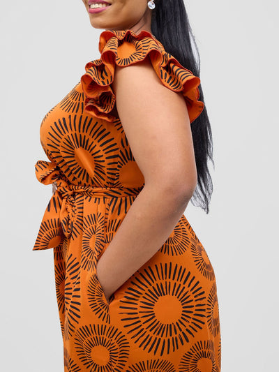 Vivo Nasinka A - line Maxi Dress - Orange / Black Bombo Print - Shopzetu